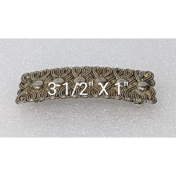 Vintage Silver Tone Filigree Hair Barrette Clip 3.5" X 1" - Picture 2 of 3